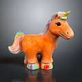 Orange Unicorn Doll With Colorful Mane Tail Golden Horn And Colorful Hooves On Black Background