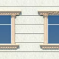 Casement Windows with Stone Frames Decorative Columns and Blue Glass on Light Colored Wall 3d model
