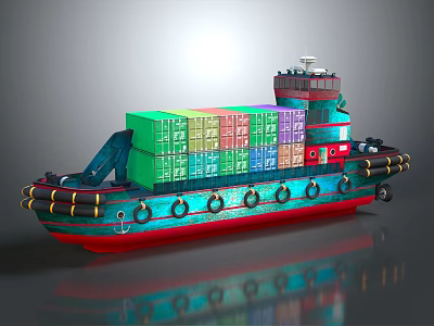 3D Rendered Cargo Ship With Colorful Containers And Unique Design 3d model