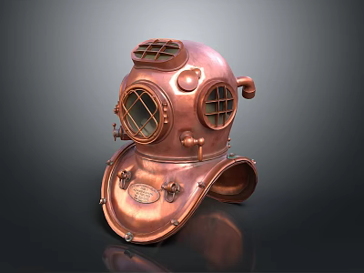 Vintage Copper Diving Helmet With Classic Design For Home Decor Use 3d model