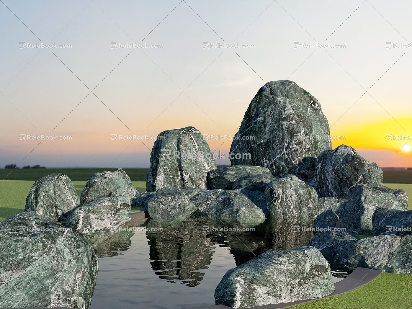 Fish Pond rockery stone 3d model