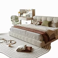 Cozy Children's Bed With Upholstered Headboard Soft Pillows And Knitted Rug In Kids Room