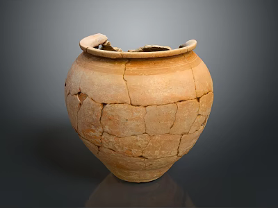 Ancient Cracked Clay Jar With Visible Surface Fissures And Antique Texture 3d model