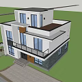 Modern Two Story Single Family House With Large Glass Windows And Front Lawn