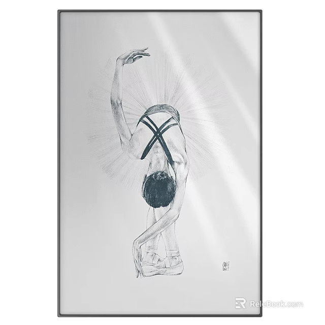 Black and White Female Figure Sketch With Handstand Pose And Radiant Lines 3d model 