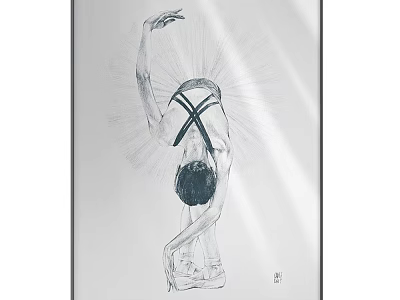 Black and White Female Figure Sketch With Handstand Pose And Radiant Lines 3d model