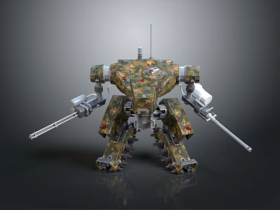 Military Style Camouflage Mech With Twin Cannons And Multi Legged Structure 3d model