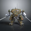 Military Style Camouflage Mech With Twin Cannons And Multi Legged Structure