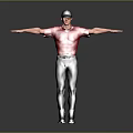 A Man In Red Shirt And Black Cap Stretching Arms Wide Against Gray Background