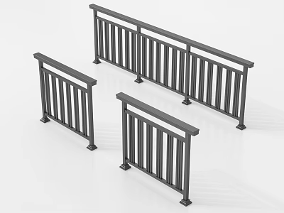 Modern Black Metal Railings With Vertical Bars And Support Bases 3d model