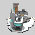 Futuristic Base Facility With Tower Labeled 3 Circular Central Structure Modular Buildings White Gray Orange