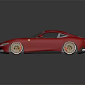 Red Sports Car With Modern Sleek Exterior And Golden Alloy Wheels Design