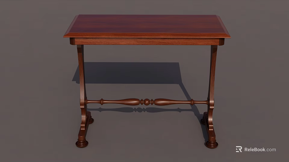 Wooden Side Table With Dark Brown Rectangular Top And Carved Legs 3d model 