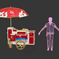 Red Ice Cream Cart Featuring Red Umbrella With White Patterns And Rolling Wheels