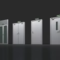 Silver Metal Exit Doors With Different Designs And Green EXIT Signs 3d model