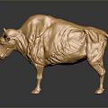 Golden Metallic Bull Sculpture With 3D Effect And Dark Background Reflection