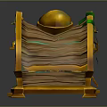 Ornate Vintage Wooden Treasure Chest With Golden Helmet And Green Vines
