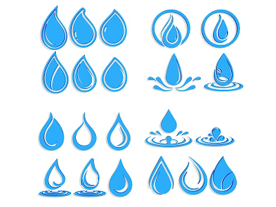 Blue Water Drop Brand Logo Design Collection With Various Icon Styles 3d model