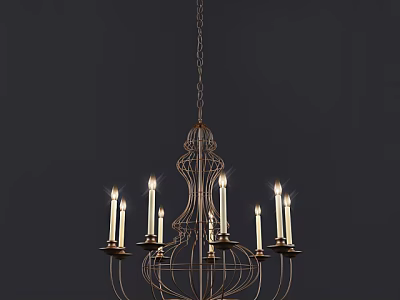 Vintage Metal Frame Chandelier With Multiple Candle Shaped Lights And Ornate Hanging Design 3d model