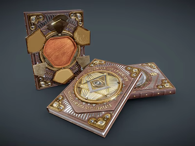 Ornate Decorative Books With Gold Star Pattern Intricate Borders And Gemstone Accents 3d model