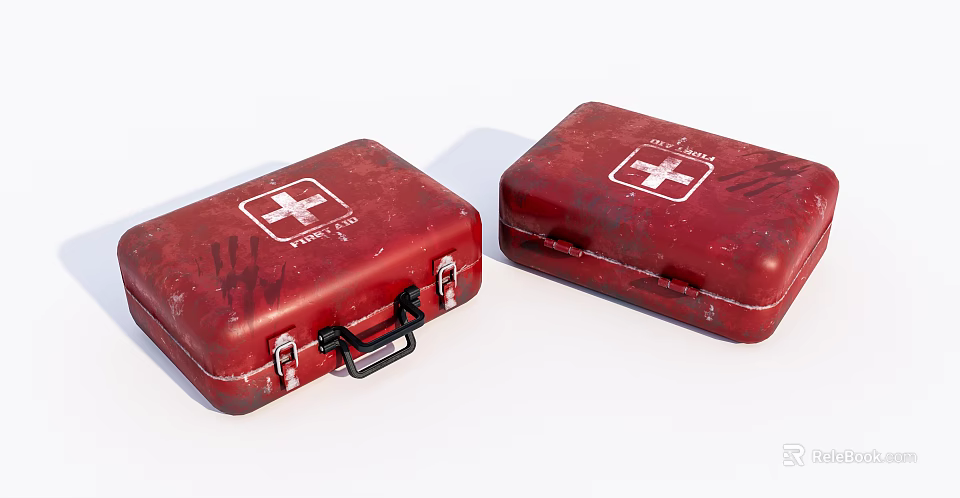 Red Medical First Aid Kits With White Cross Symbols And Carry Handles 3d model 