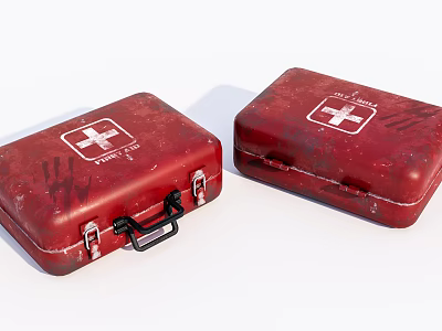 Red Medical First Aid Kits With White Cross Symbols And Carry Handles 3d model