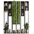 Modern Bookcase Design With Living Plant Wall Decorative Vases And Books