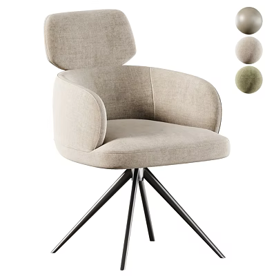 Modern Fabric Upholstered Swivel Single Chair With Padded Headrest And Stable Sleek Metal Star Base 3d model