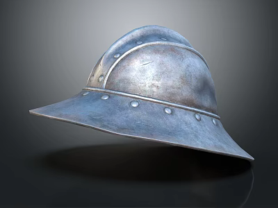 Medieval Metal Helmet With Broad Brim And Riveted Vintage Armor Design 3d model