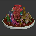 Vibrant Red Plants With Intricate Roots Mushroom Like Structures And Red Grass