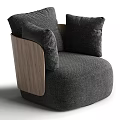 Modern Beige Upholstered Accent Chair With Wooden Armrests And Soft Cushions