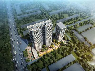 Aerial Planning of Urban High Rise Buildings With Roads Greenery and Surrounding Layout 3d model