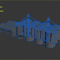 Concrete Industrial Silos With Blue Roof Building And Storage Structures