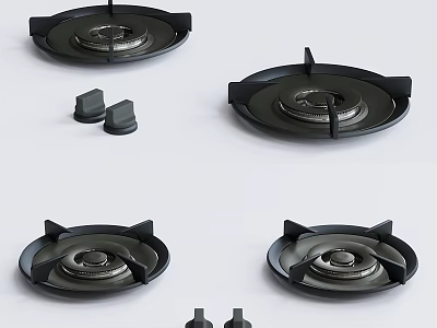 Set Of Black Gas Stove Burners With Replacement Knobs For Kitchen 3d model