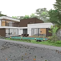 Modern Detached Villa With Swimming Pool Outdoor Lounge And Wooden White Exterior