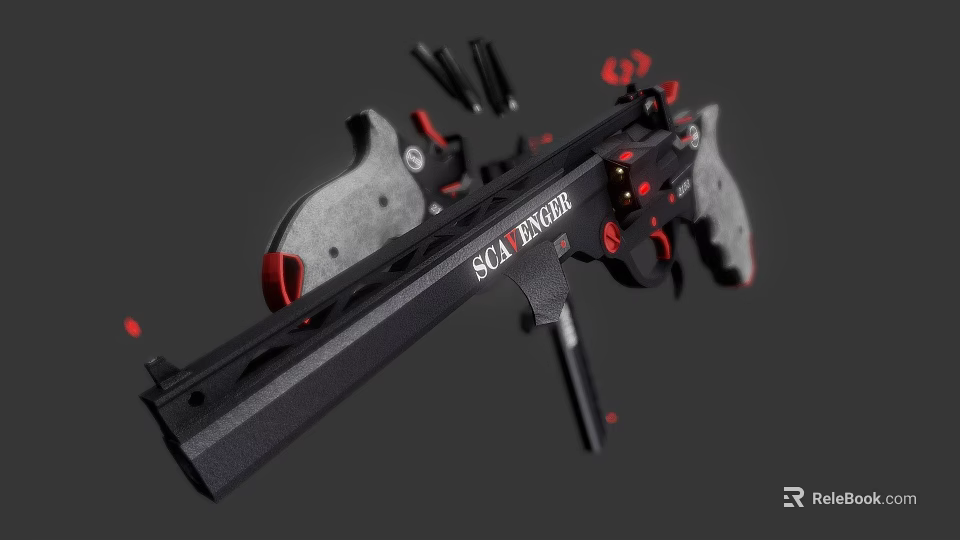 SCAT KING Black Red Weapon with Magazine and Bullet Components 3d model