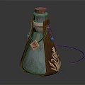 Decorative Bottle With Brown Leather Embossed Strap And Metallic Finish