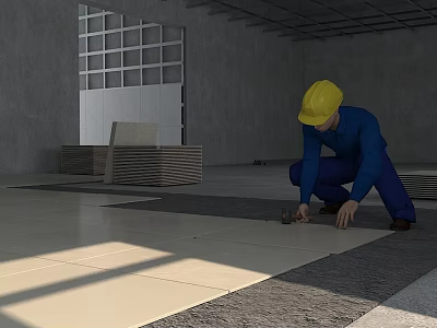 Worker Laying Tiles For Small Garden Path As Decorative Garden Features 3d model