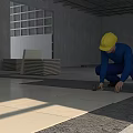 Worker Laying Tiles For Small Garden Path As Decorative Garden Features