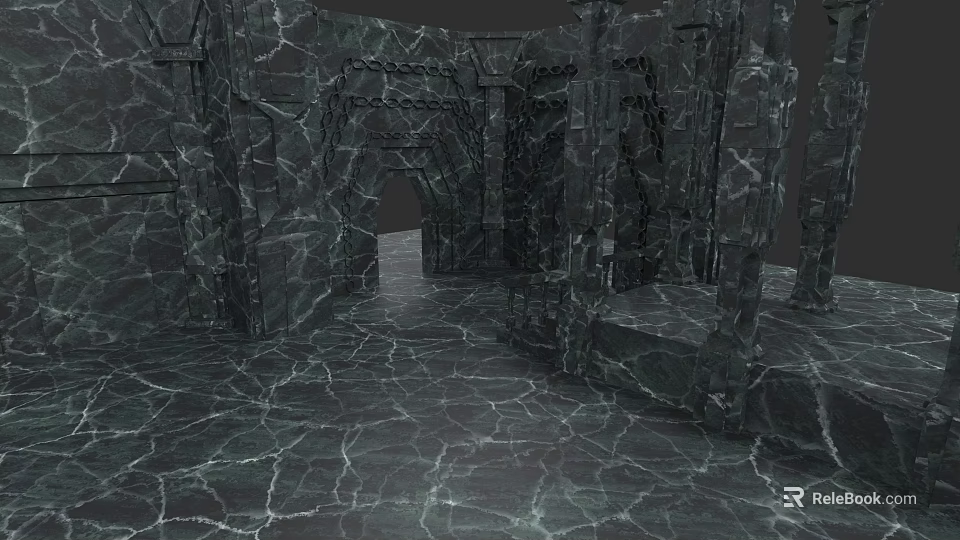 Detached Villa Interior With Cracked Marble Texture And Stone Corridor Design 3d model