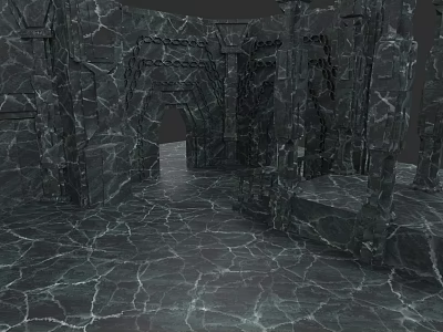 Detached Villa Interior With Cracked Marble Texture And Stone Corridor Design 3d model