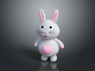 Cute White Rabbit Doll With Pink Ears And Heart On Chest For Kids 3d model