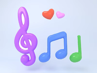 Colorful Decorative Ornament Set with Musical Notes and Heart Shapes for Home Decor 3d model