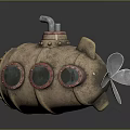 Vintage Copper Metal Submarine Model With Three Portholes Rivets And Propeller