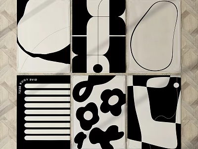 Black and White Geometric Pattern Square Rugs with Various Abstract Designs 3d model