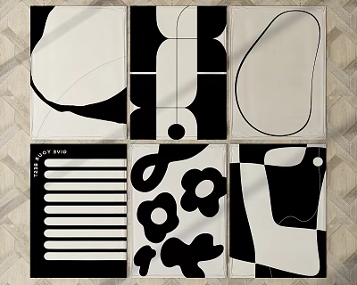 Black and White Geometric Pattern Square Rugs with Various Abstract Designs 3d model