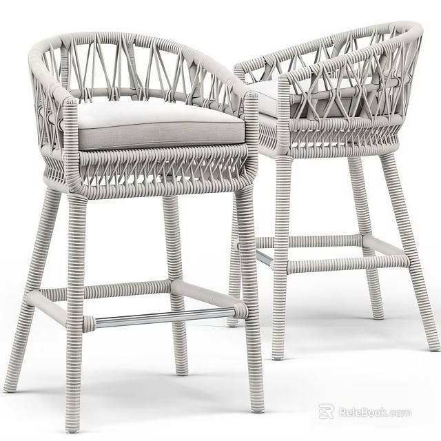 Light Toned Woven Bar Stools With Cushioned Seat And Backrest Design 3d model 