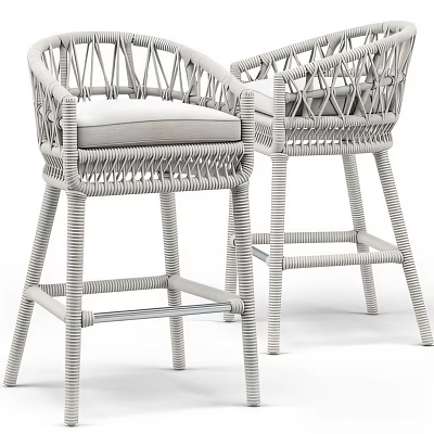 Light Toned Woven Bar Stools With Cushioned Seat And Backrest Design 3d model