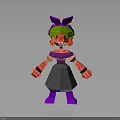 Cartoon Block Style Character With Green Hair Purple Bow And Red Arm Patterns