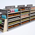 Multi Layered Retail Display Shelves Holding Assorted Colorful Bottled Drinks In Store Layout 3d model